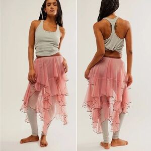 Free People FP One + Net Godet Half Slip Sheer Skirt in Apricot Combo